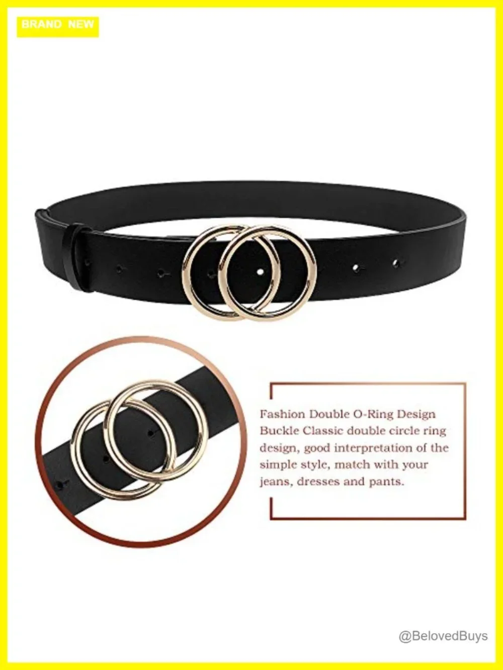 Women's PU Leather Double O Ring Faux Leather Waist Belt